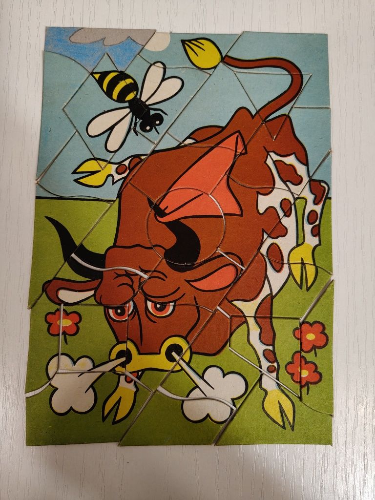 Składanka dla dzieci, puzzle, kaczka dziwaczka, byczek Fernando, PRL