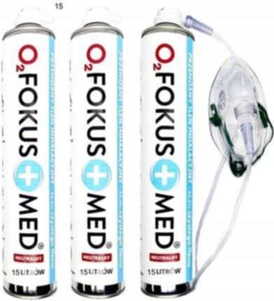 Tlen inhalacyjny FokusMed 15L w puszce – 3 sztuki, nowe