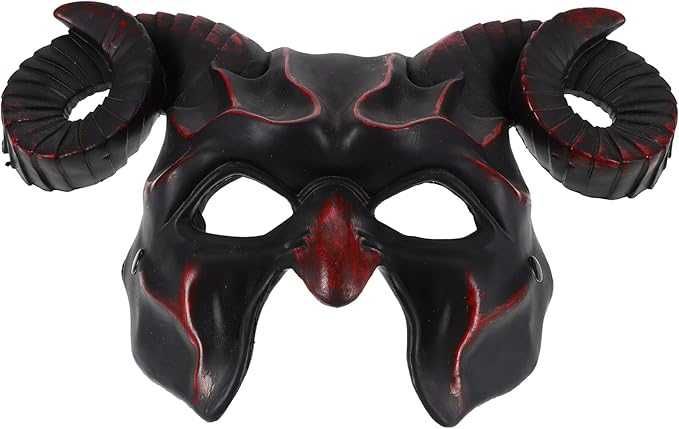 SAFIGLE Maska na Halloween diabła, maskarada, róg barana,