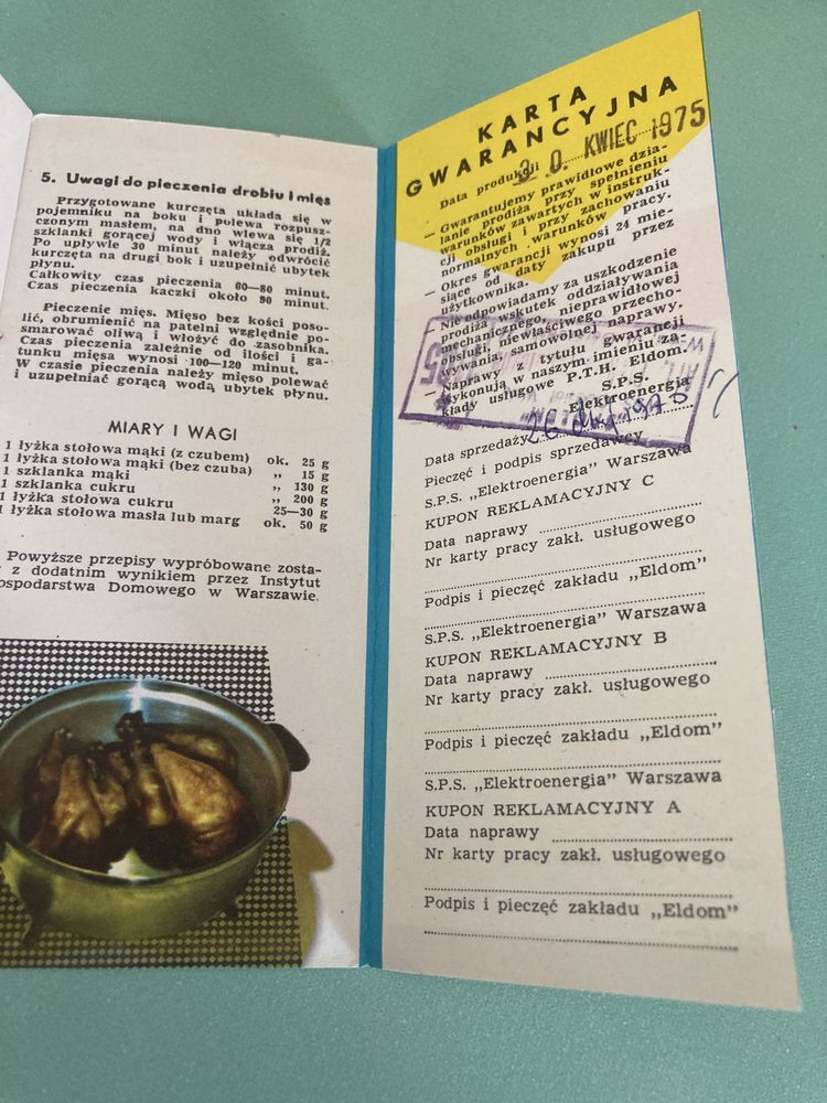 Instrukcja obsługi z przepisami Prodiż VULCAN Prl 1975
