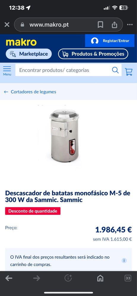 Descascador batatas sammic