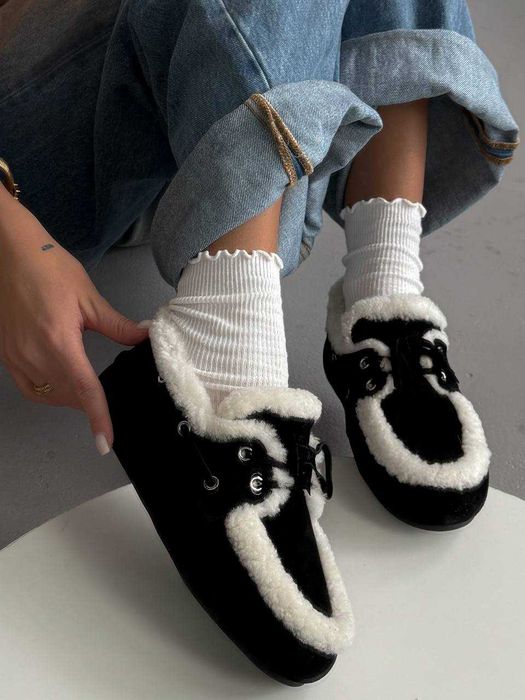 Жіночі зимові лофери Miu Loafers Winter Black з хутром (чорні) M007