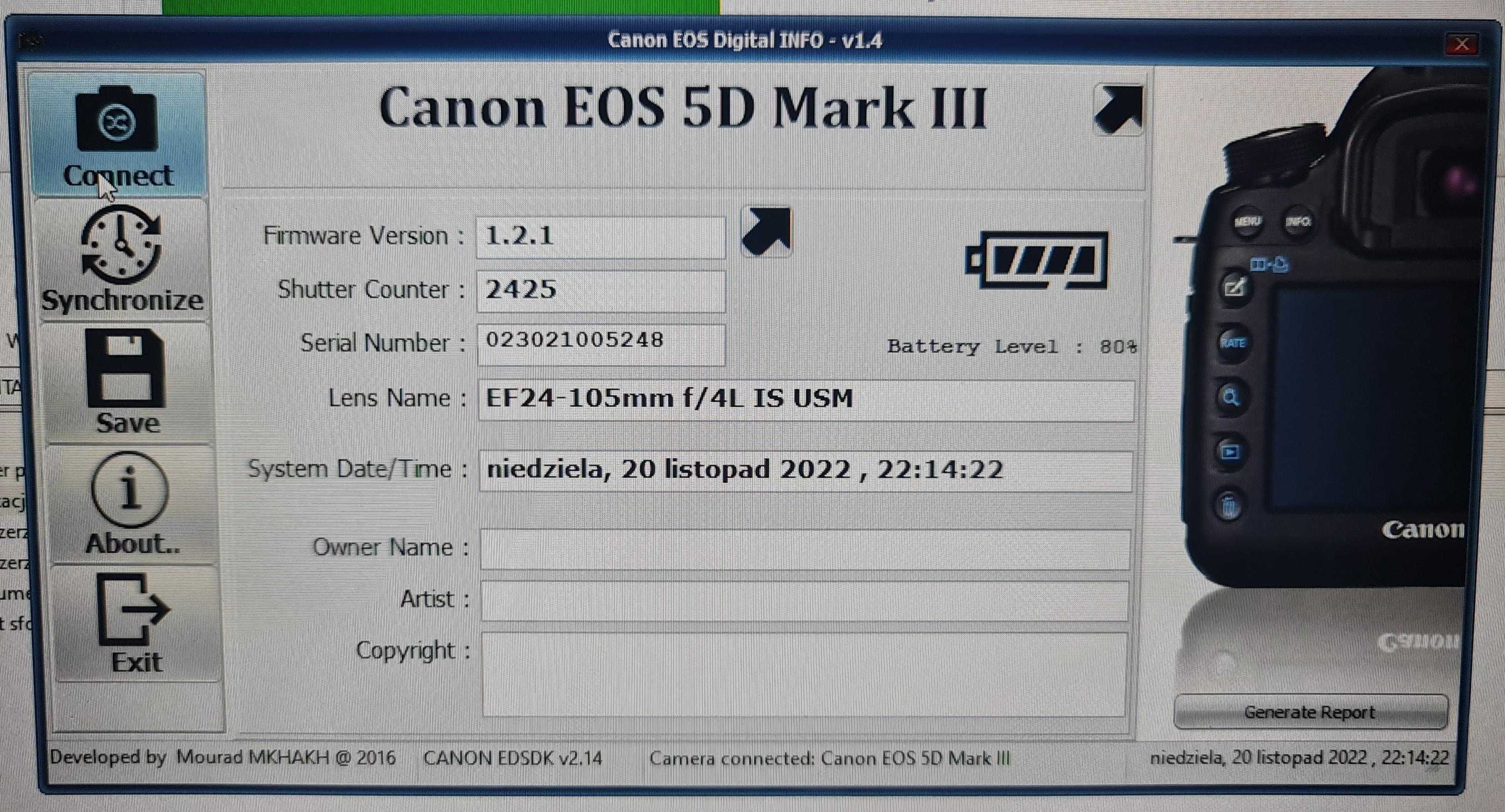 CANON 5D Mark III korpus - jak nowy, migawka 2425 zdjęć