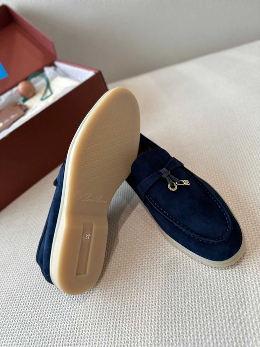 Женские синие замшевые лофери Лоро Пиана лоферы Loro Piana Summer Walk