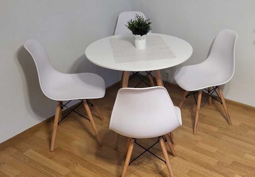 Nowy STÓŁ Rustykalny 80cm +2 szt. Białe Krzesła Skandynawski (GRATIS)