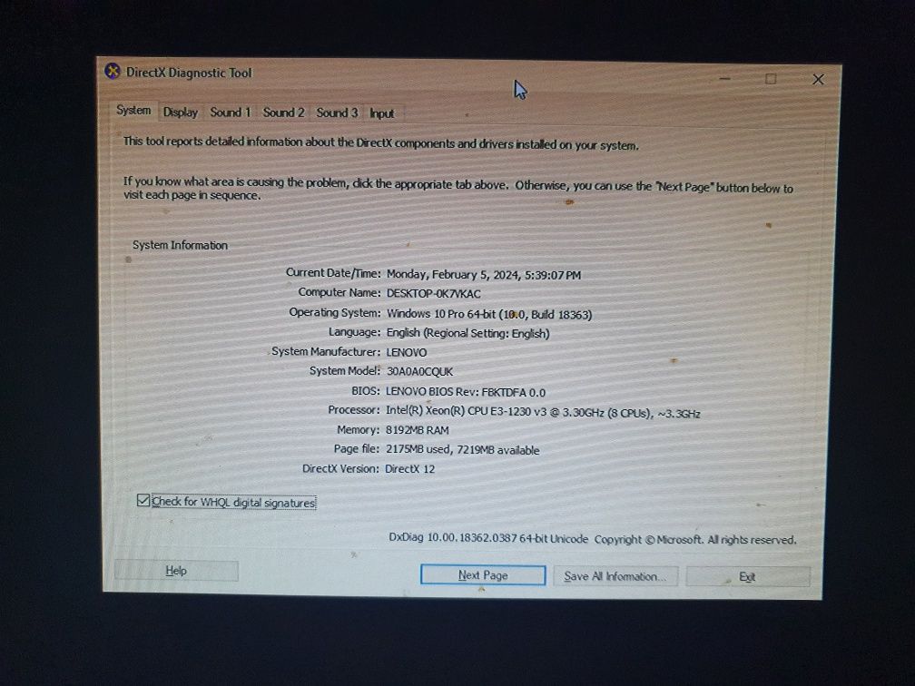 Lenovo e32 xeon e3-1230v3 3.3GHz 8GB RAM