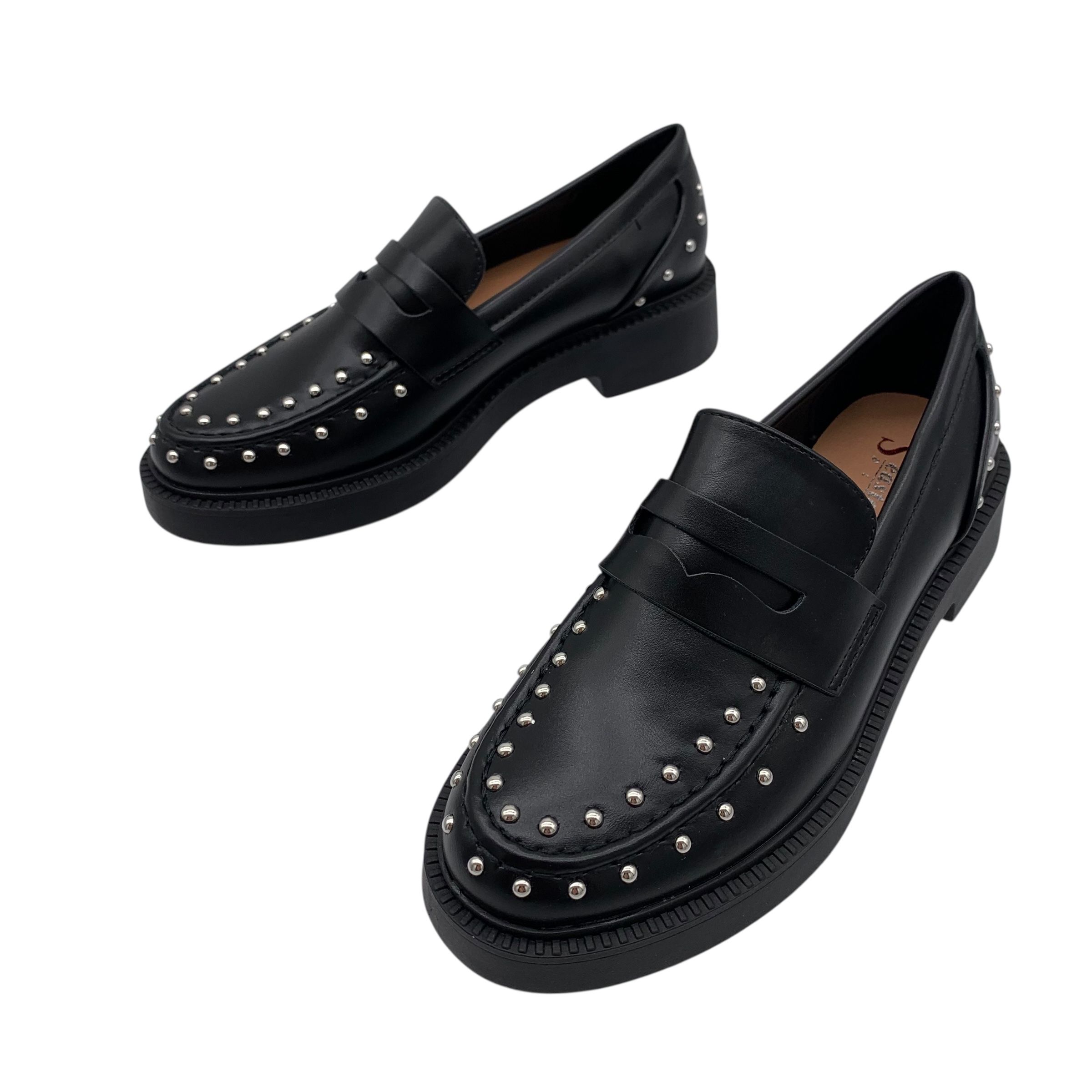 Mokasyny damskie eleganckie czarne z ćwiekami Wilma 39 wsuwane loafers