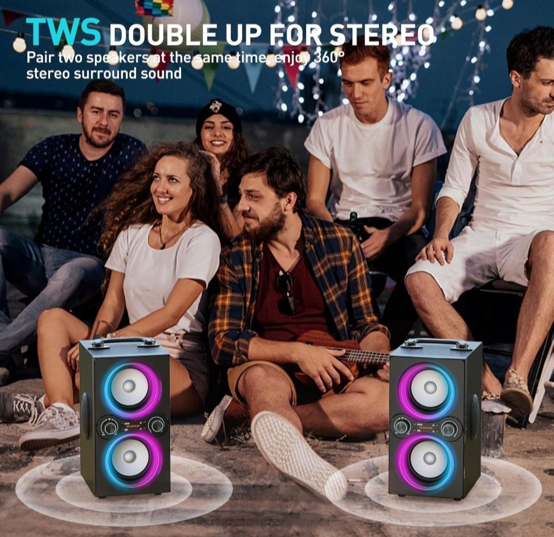 TPBEAT Głośnik Bluetooth 80 W, Bezprzewodowy super basem TWS 100 dB X1
