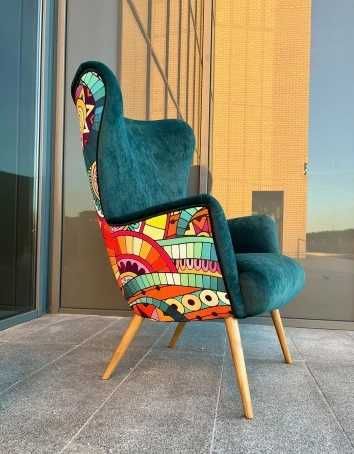 fotel uszak, skandynawski, loft, nowoczesny lata 50