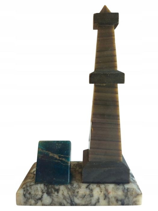 Kamienny Zestaw Biurkowy Z Obeliskiem Marmur/Onyks Stojak Na Pióra