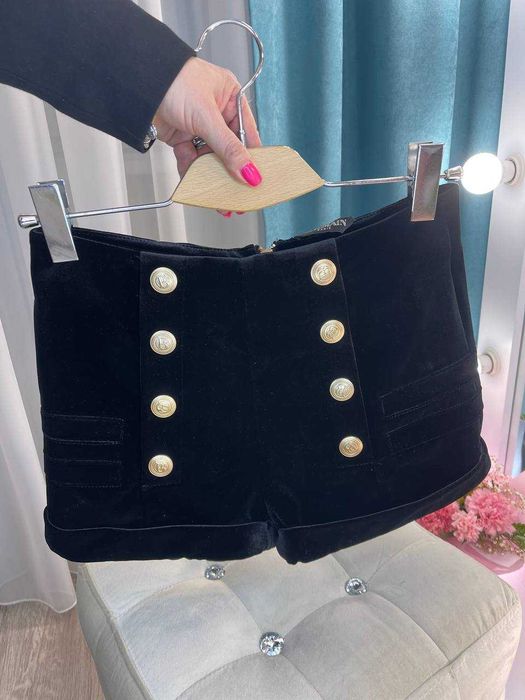 Женские велюровые черные шорты в стиле Balmain Жіночі шорти чорні S