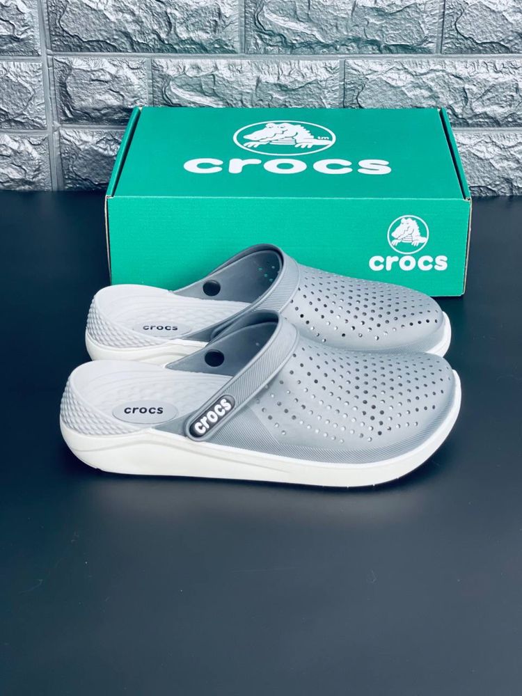 Сабо мужские серые crocs уличные шлепанцы кроксы пляжные
