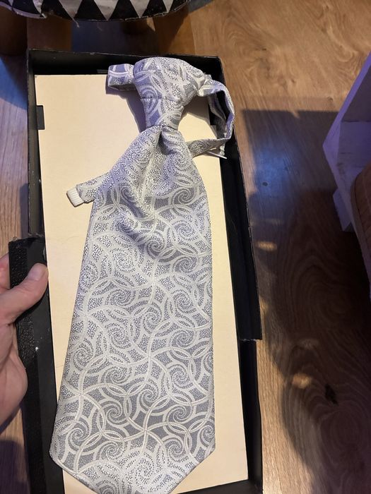 Krawat Wilvorst srebrny paisley elegancki ślubny