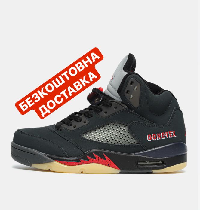Gore-Tex 100%‼️Кросівки Nike Air Jordan 5 Gore-Tex (Чорно-Червоні),най