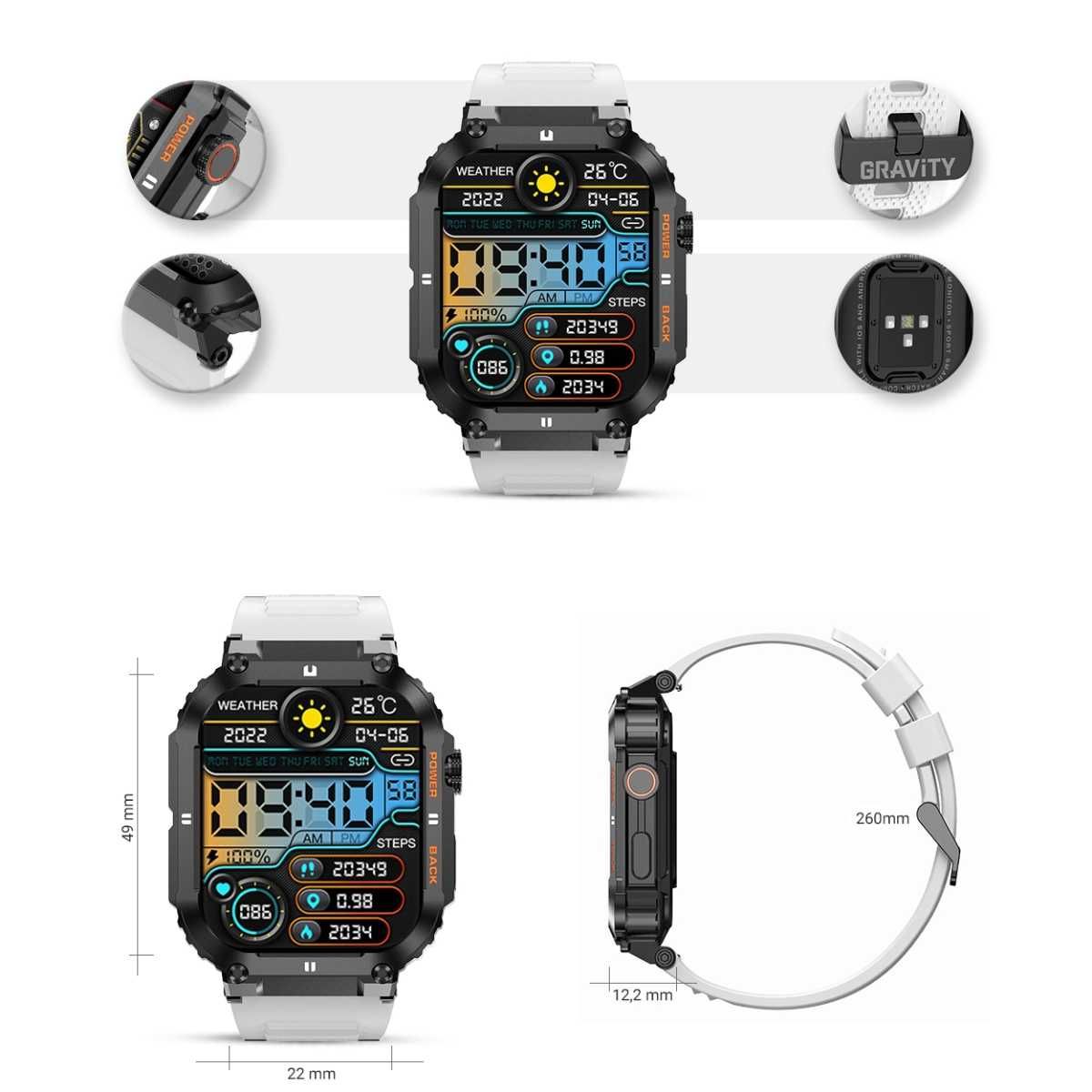 SMARTWATCH GRAVITY GT6-8 Czarny - biały Pasek Silikonowy