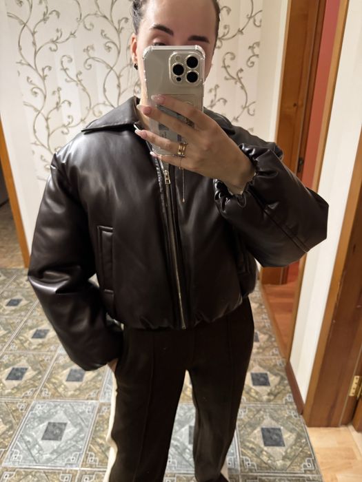 Куртка mango шкіряна шоколадна