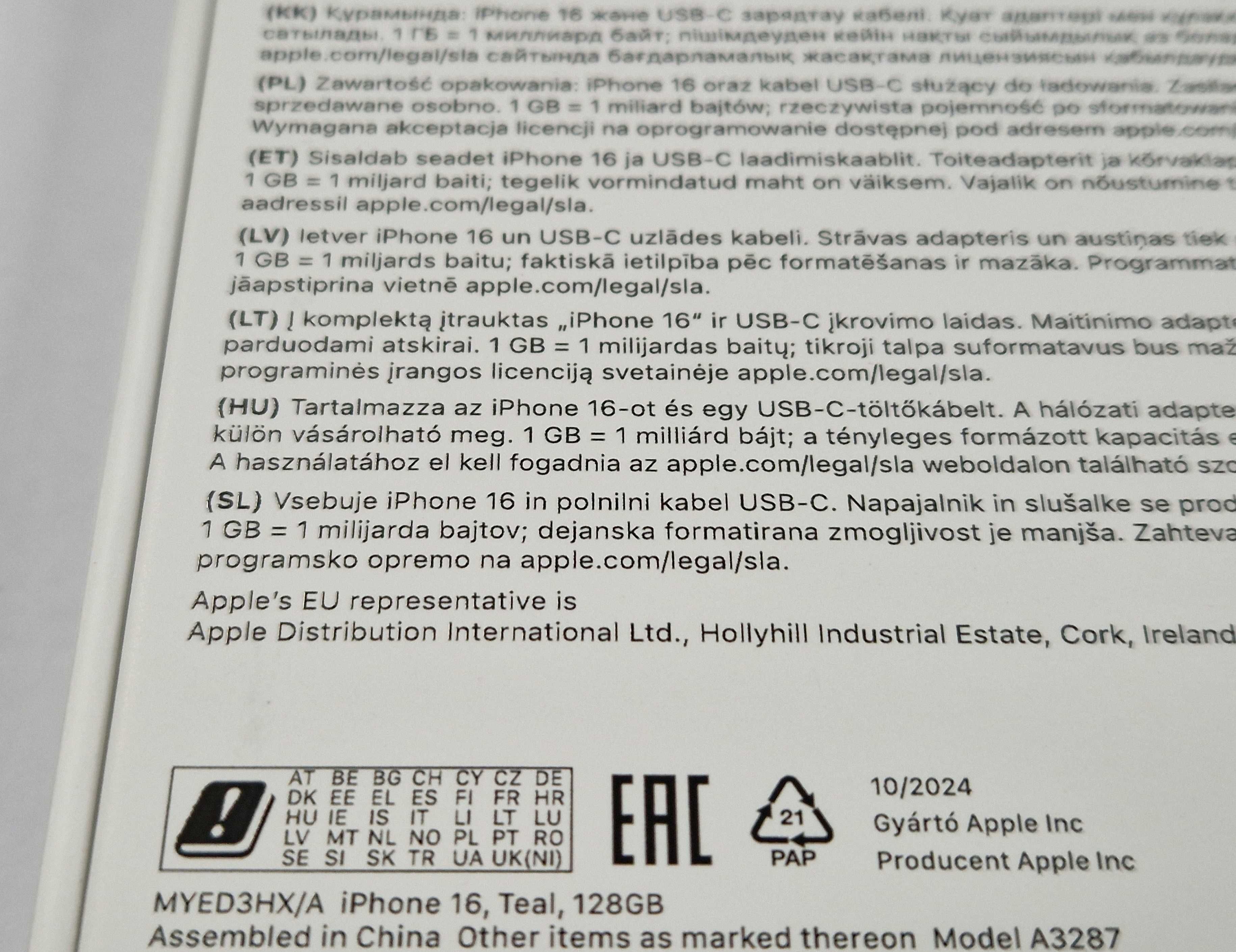 Iphone 16 128gb Teal - Berylowa zieleń zaplombowany