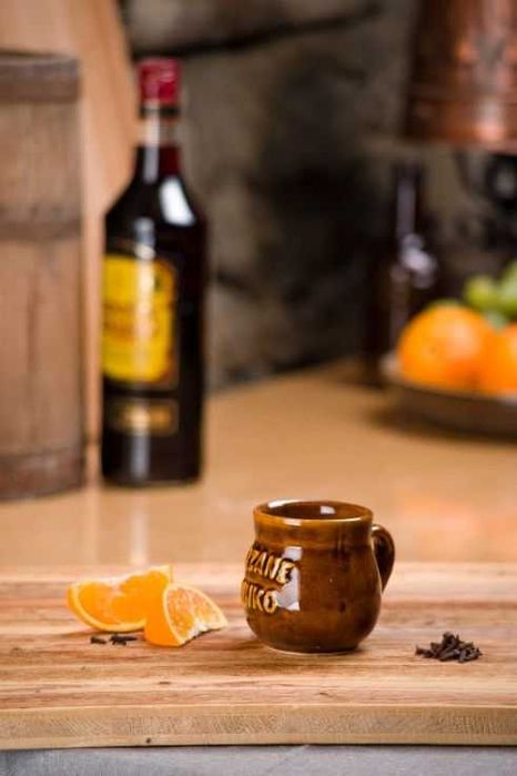 Kubek na wino herbatę grzańca kamionkowy z napisem i uchem 250 ml