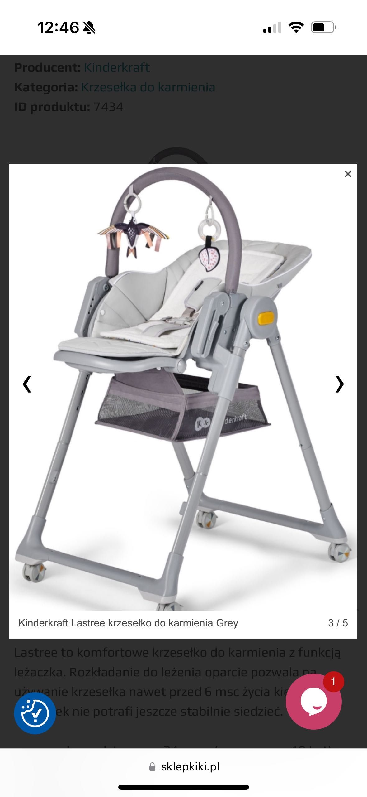 Kinderkraft Lastree krzesełko do karmienia Grey