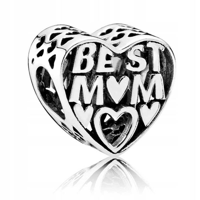 Charms serce BEST MOM srebro 925 dla matki mamy