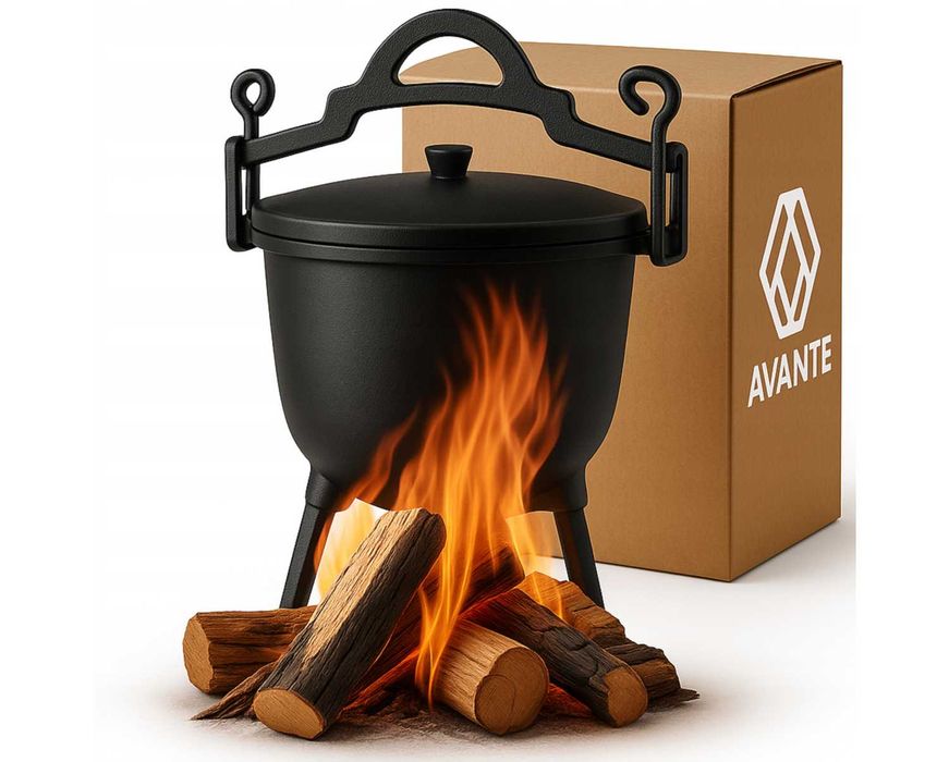 Kociołek Żeliwny 8L Myśliwski Garnek Węgierski Na Ognisko Grill