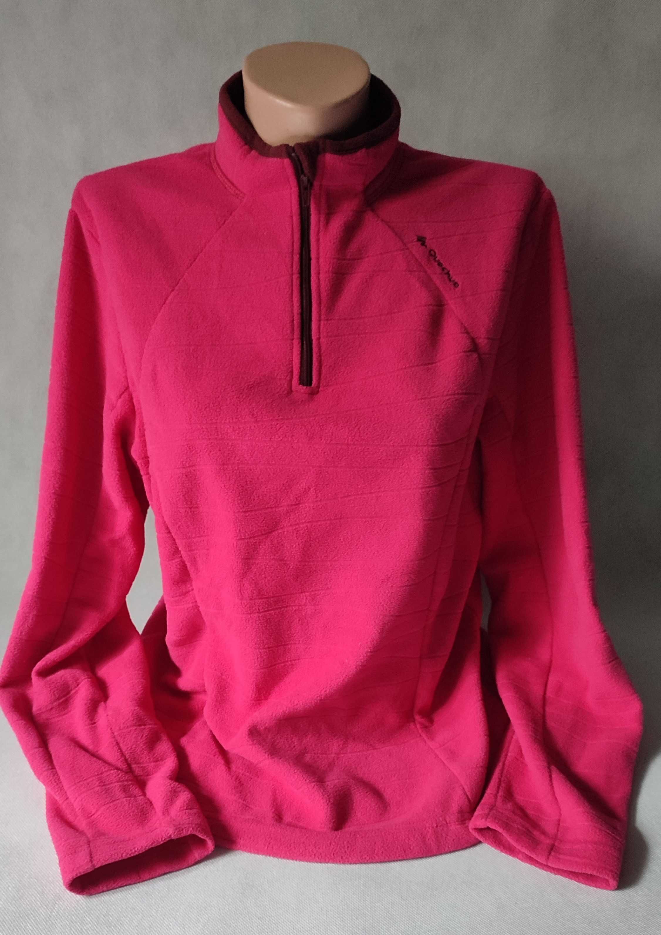 Bluza damska polarowa różowa z długim rękawem dekolt na zamek stójka