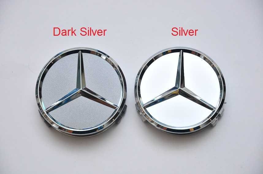 Колпачки/заглушки для дисков 75 mm Mercedes серебро и графит с хромом