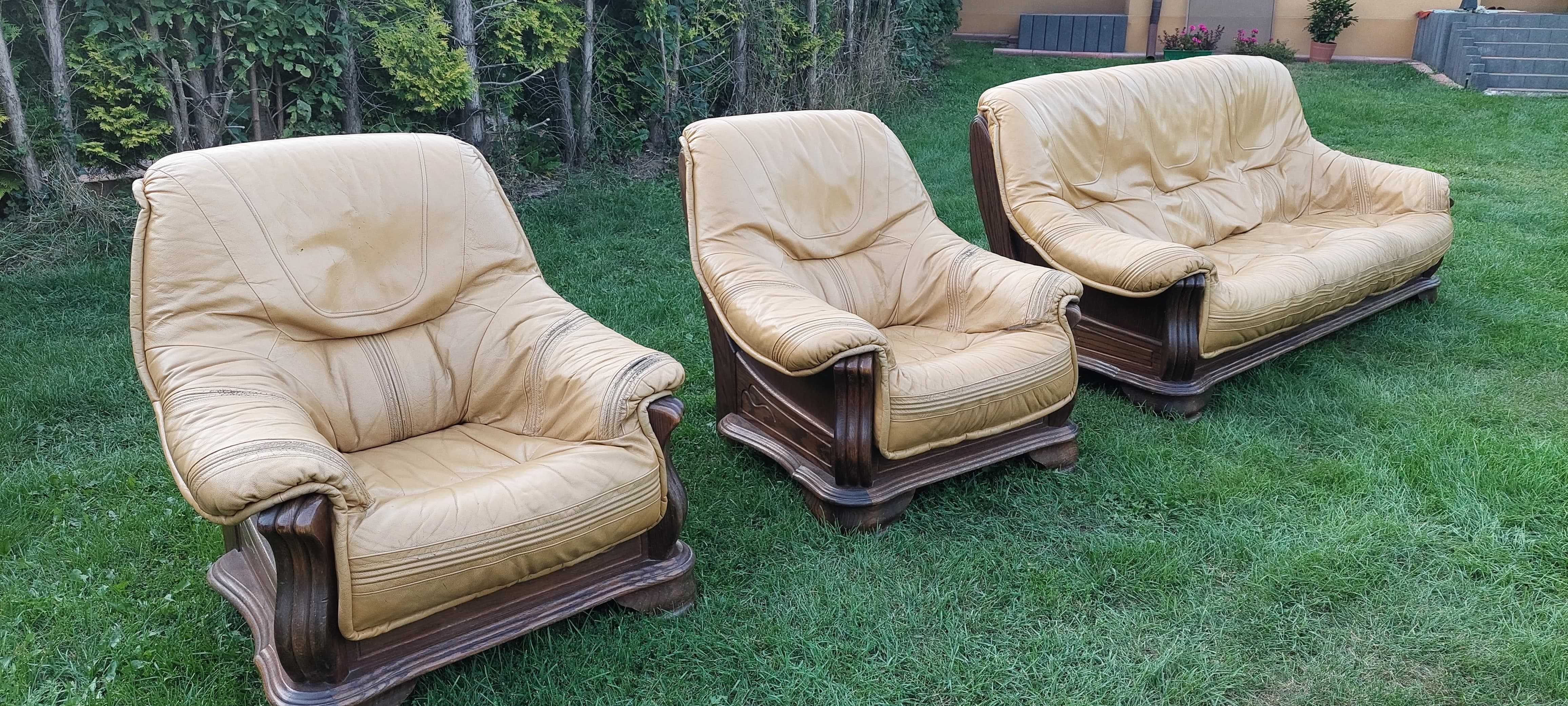 Skórzany wypoczynek - Kanapa + dwa fotele