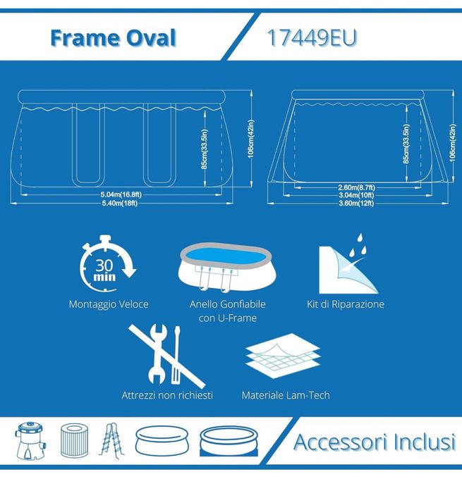 Piscina oval PVC de estrutura 10.000 litros