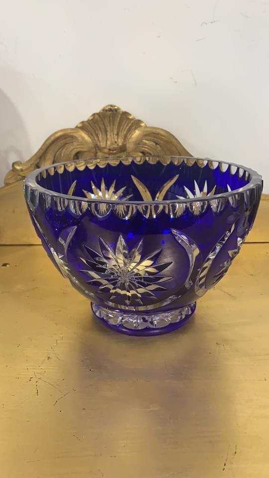 Taça cristal double em azul cobalto