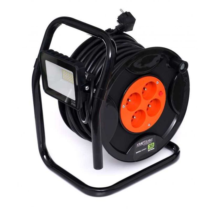 Przedłużacz Budowlany ogrodowy BĘBNOWY 30M + LED KD4037