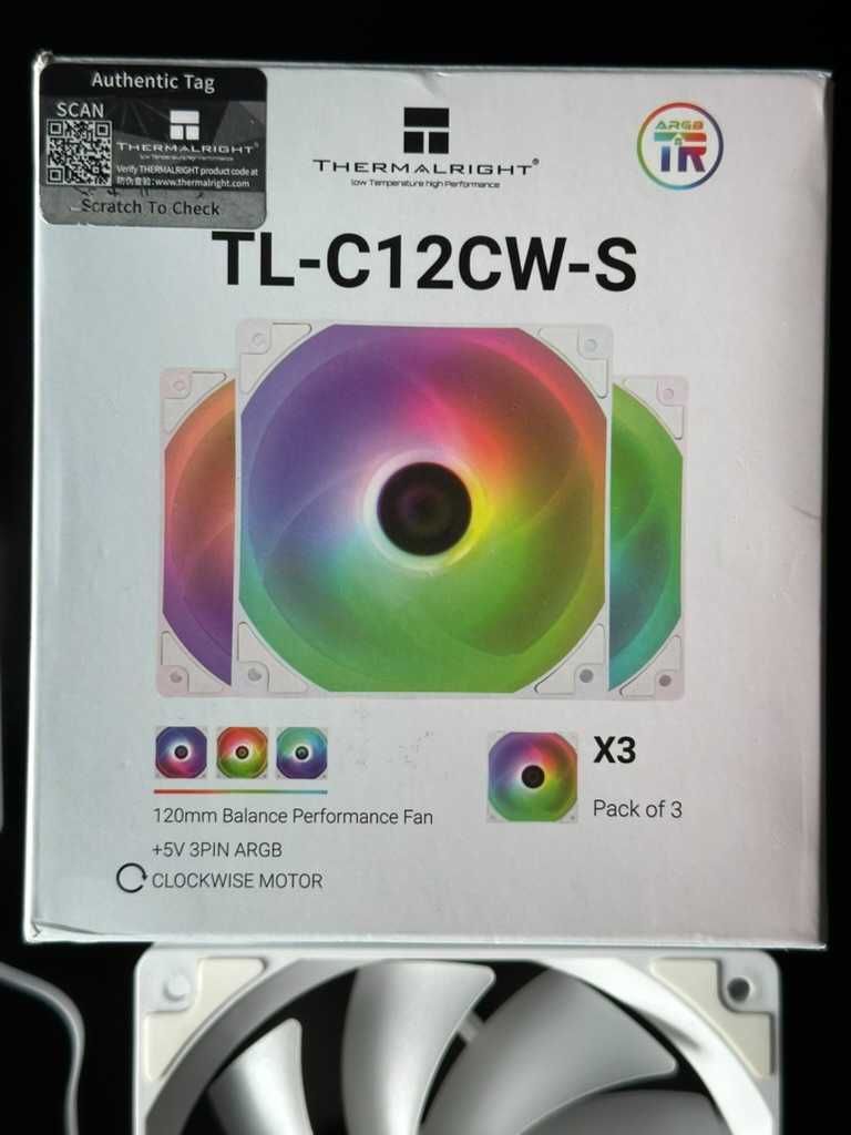 3 Wentylatory chłodzenia 120mm Thermalright TL-C12CW-S RGB 1500RPM