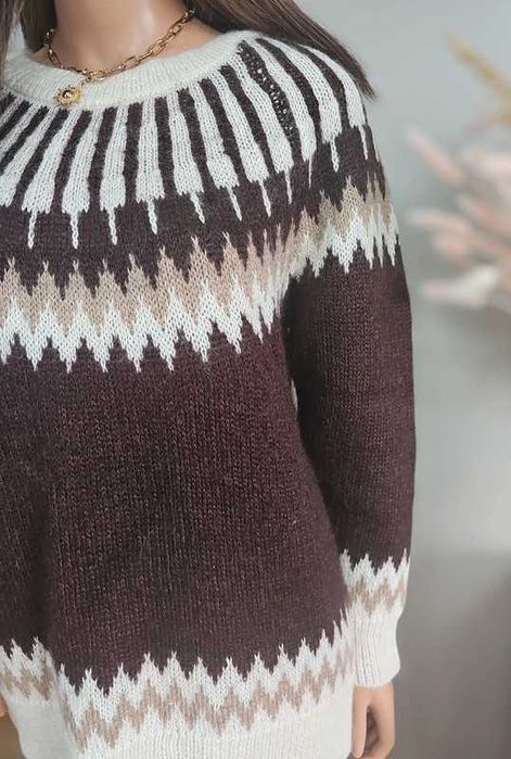 Sweter czekoladowy styl norweski oversize  Selected Femme S 36