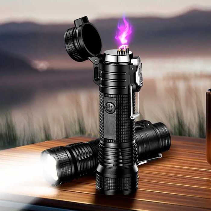 Зажигалка usb на 2 дуги с фонариком в подарочной упаковке.Цвет: черный