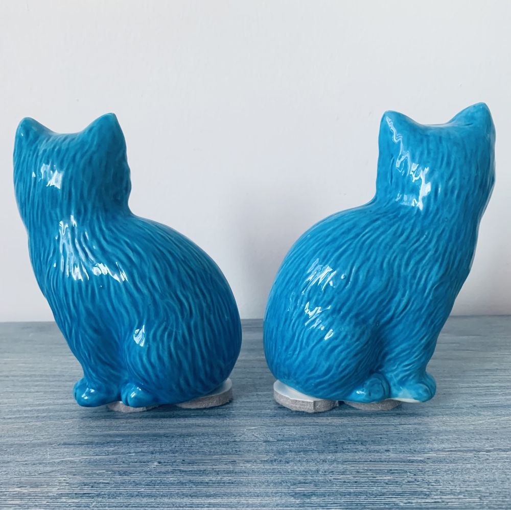 Lindíssimo Par de Gatos Foo Porcelana China Azul Turquesa,Excelente Estado