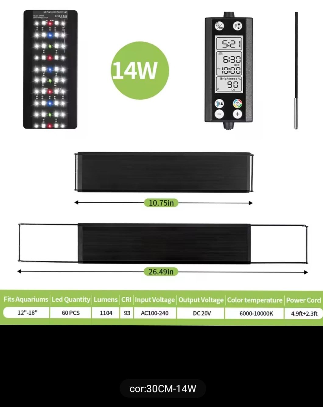 Iluminação led programável nascer/por do sol 30cm