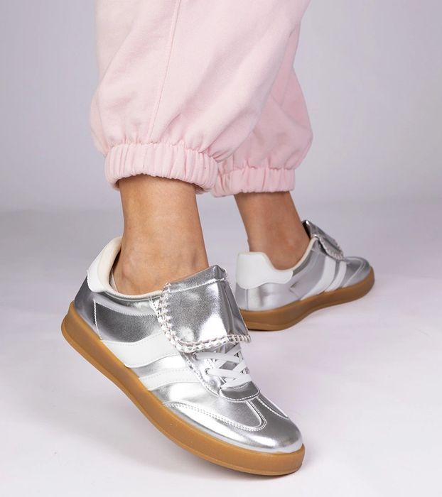 Srebrne sneakersy trampki damskie sportowe Lukka