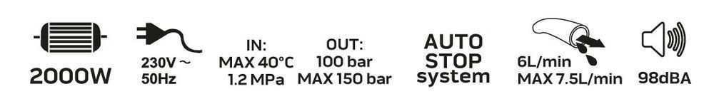 Myjka Ciśnieniowa 2000W, Ciśnienie 100 ( Maks 150 Bar)