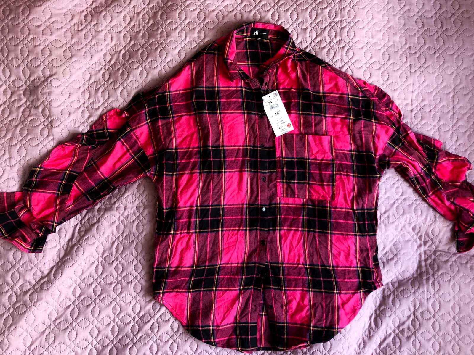 Różowa koszula w kratę YFL Reserved XS oversize nowa