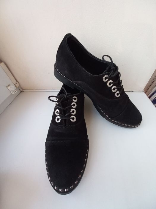 Туфли женские на шнурках, натутальная замша