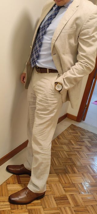 Fato de linho bege Perry Ellis