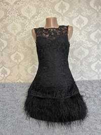 Сукня жіноча з пірʼям. вечірня сукня. Чорна сукня. Платье с перьям.