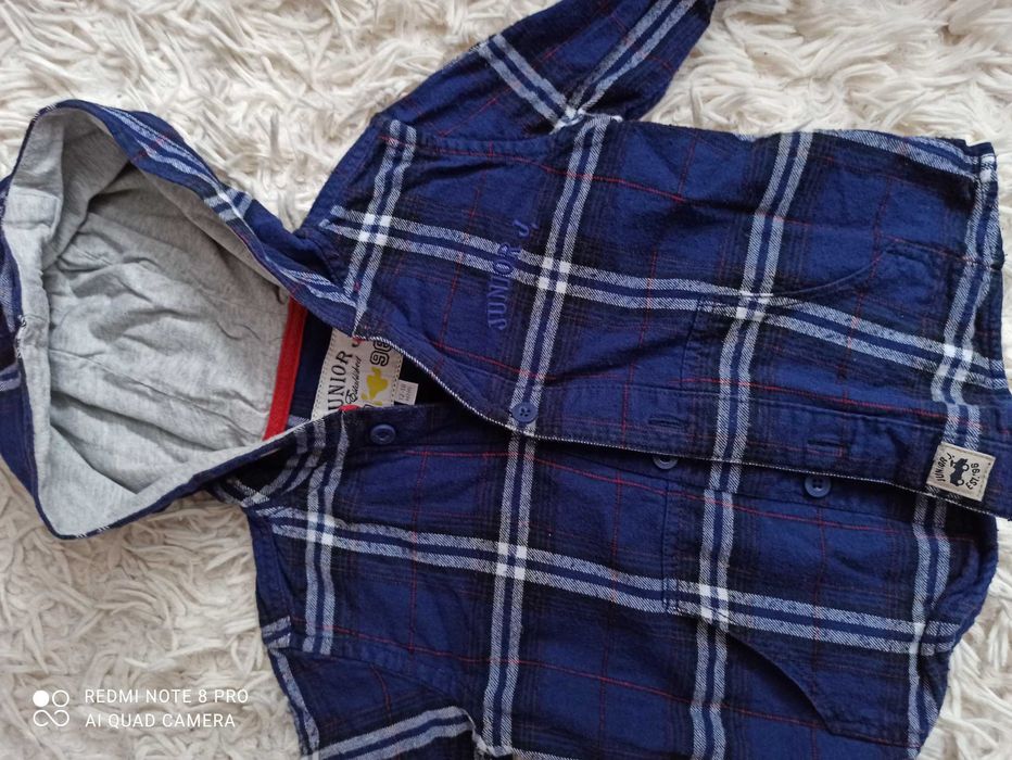 Koszula flanelowa w kratkę z kapturem dla chłopca 12-18 miesięcy