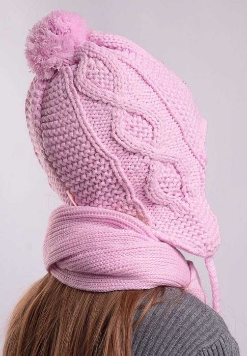 Набір шапка хомут снуд шарф зимова дівчинка рожева синя біла лаванда