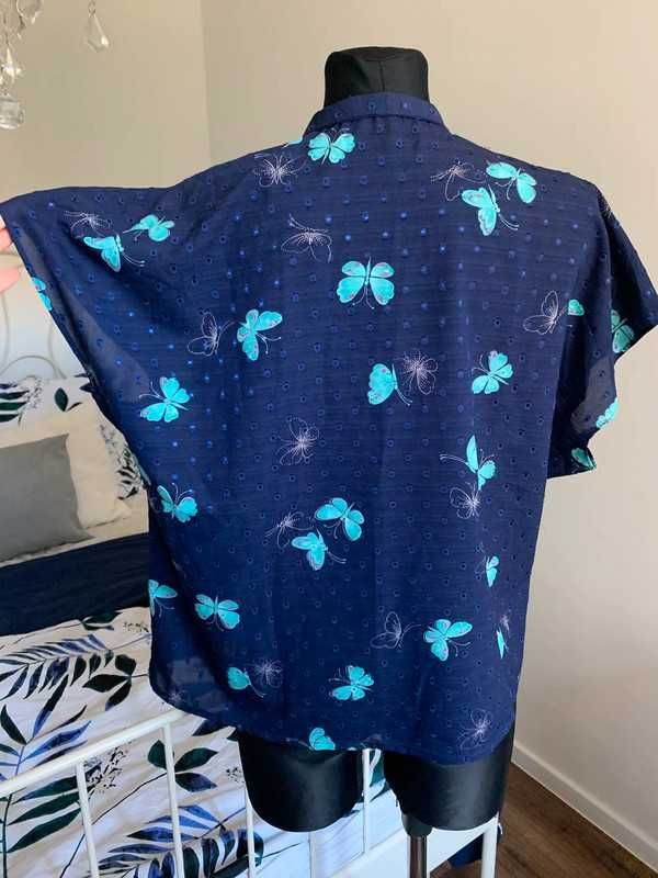 Granatowa koszula w motyle vintage retro oversize XL XXL
