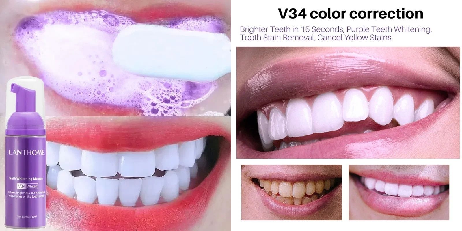 Відбілююча зубна паста v34 порошок Мус видалення жовтизни зубів