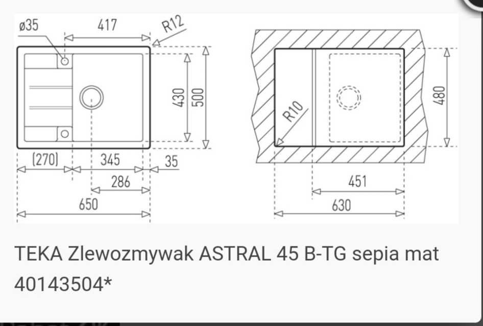 Zlew Teka Maestro Astral 45 Sepia tegranit