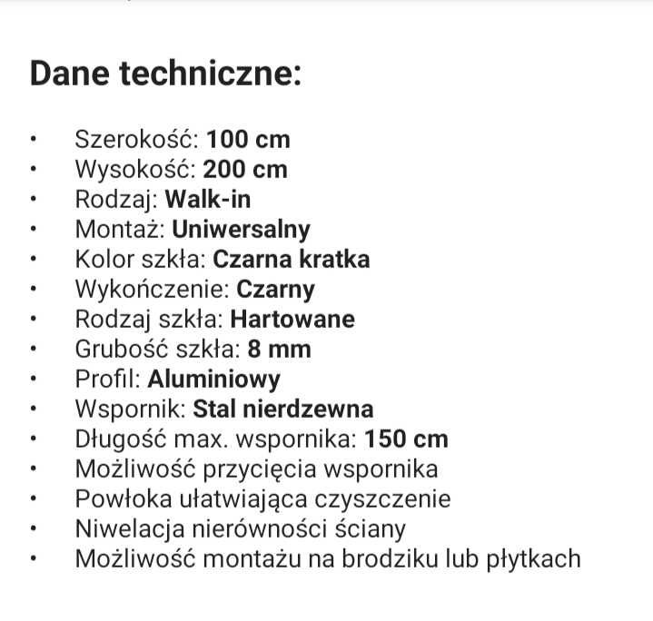 Ścianka prysznicowa 100, nowa w opakowaniu