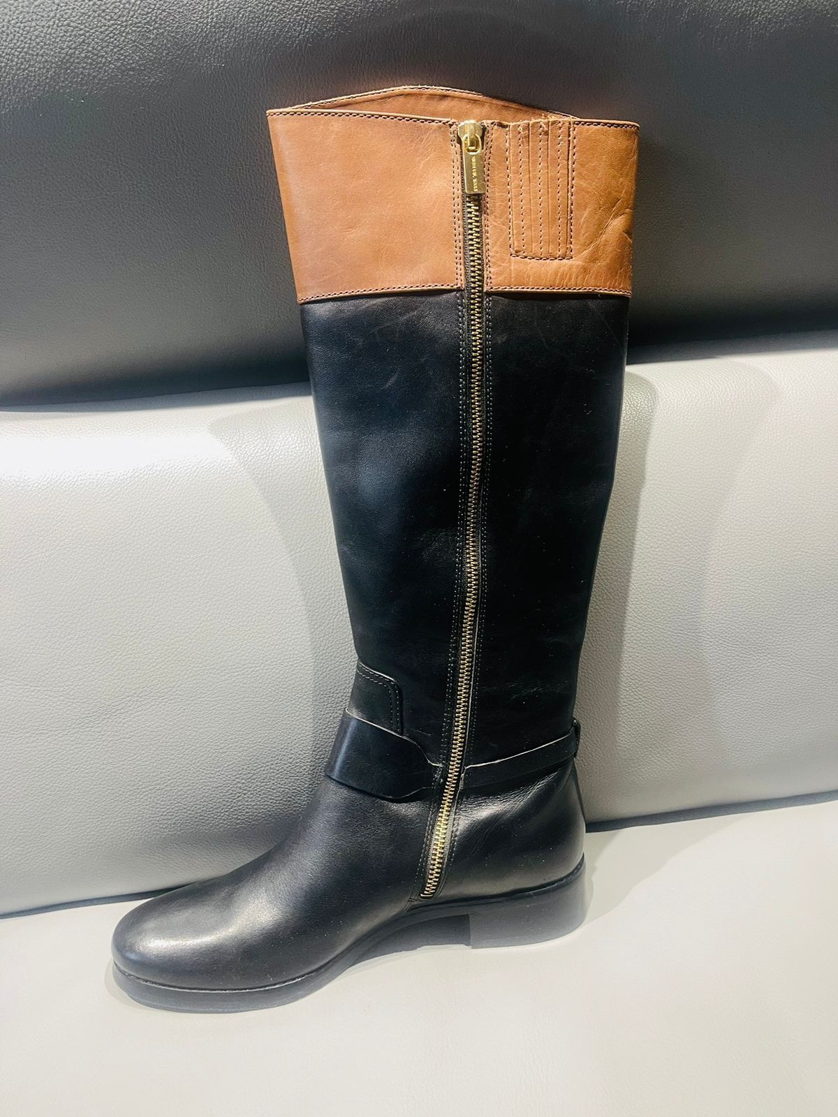 Michael Kors Tall Knee High Black Brown Gold Boots