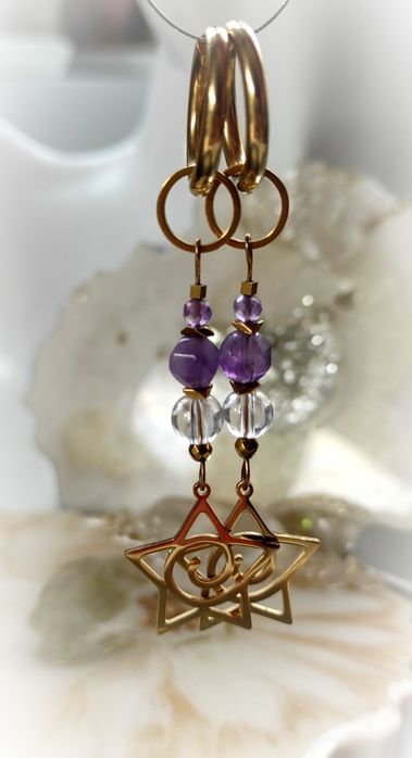 Kolczyki kamienie naturalne Ametyst • Kryształ górski